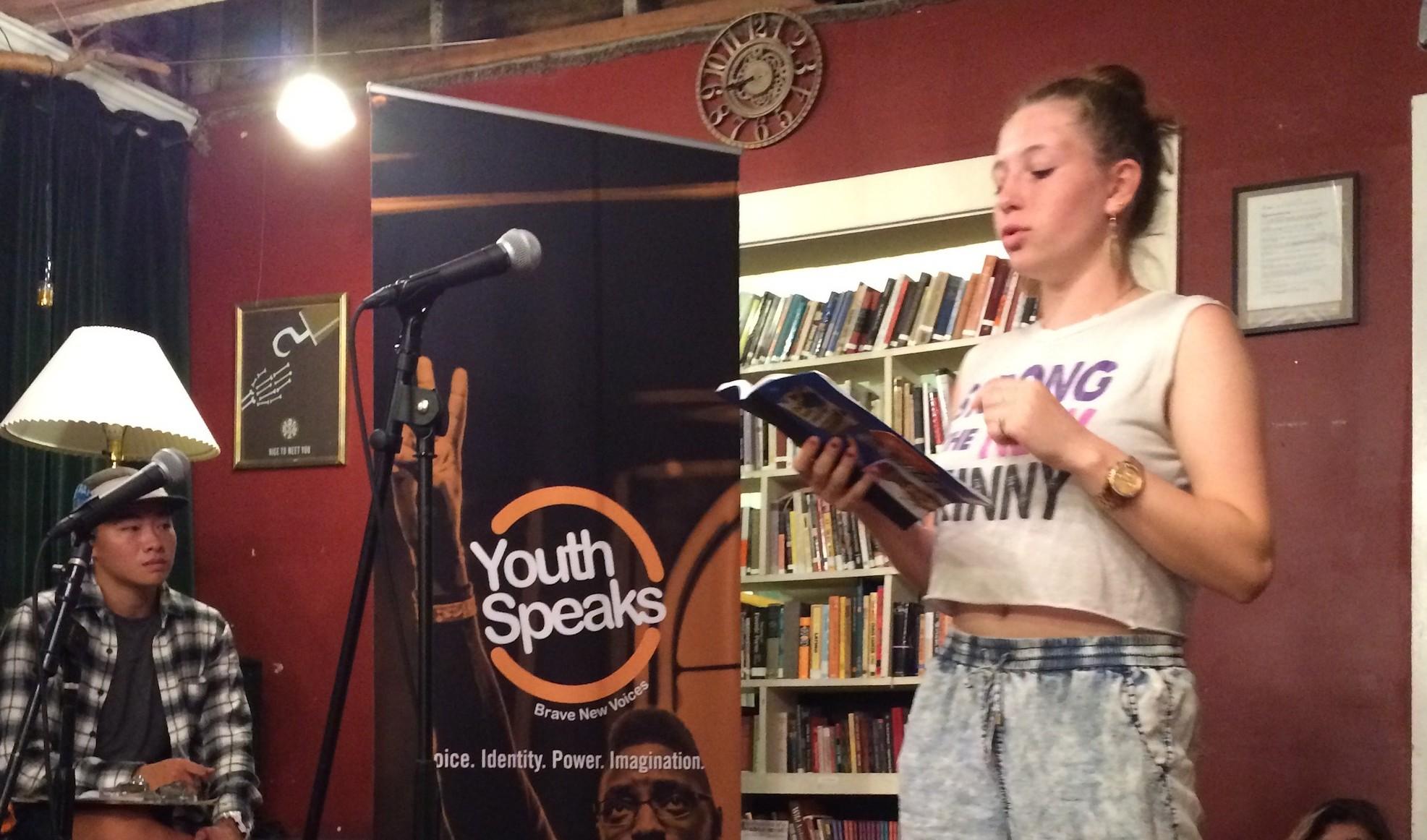 Oakland Technical High School's Youth Poet Laureate Finalist Lucy Flattery-Vickness shares two of her original poems as the feature poet for Youth Speaks Open-Mic Night.