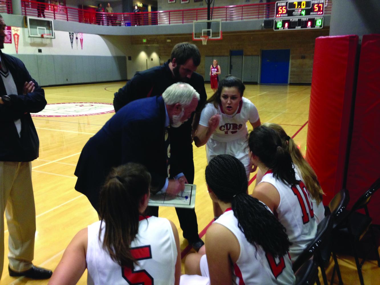 Captain Alyssa Alvarez offers advice to her basketball teammates during the first round of the North Coast Section championship bracket. The team had an undefeated league season but lost the first round of NCS to the Upper Lake Cougars, 56-58.