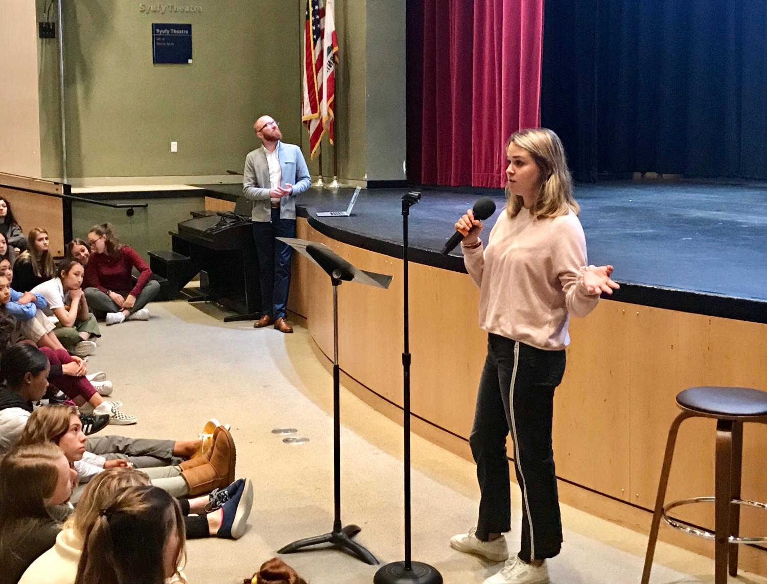 Senior Rachel Cramer presents her club, Social Media Awareness, to educate students on the impacts and utilization of social media. The club plans to meet every other Wednesday at lunch.