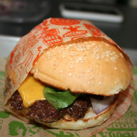 ALICE JONES | The Broadview A mini hamburger with cheddar cheese, onions and lettuce come in fully compostable wrapping
