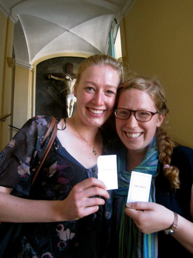 Emma Fahy (’09) and Hallie Young (’09) visit Instituto Sacro Cuore della Trinita dei Monti in Rome, the home of the original fresco of Mater Admerablis. EMMA FAHY | with permission