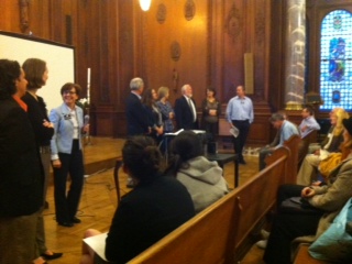 Chaperones answer parent questions at the Costa Rica information meeting in the Chapel. All rising sophomores from CSH and SHHS will participate in the eight-day trip. 