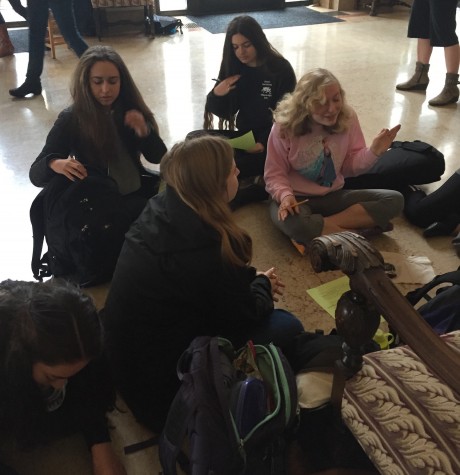 Students auditioning for the musical gathered in the Main Hall prior to the auditions. Potential cast members filled out  audition forms which included prior history in theatre and contact information. 