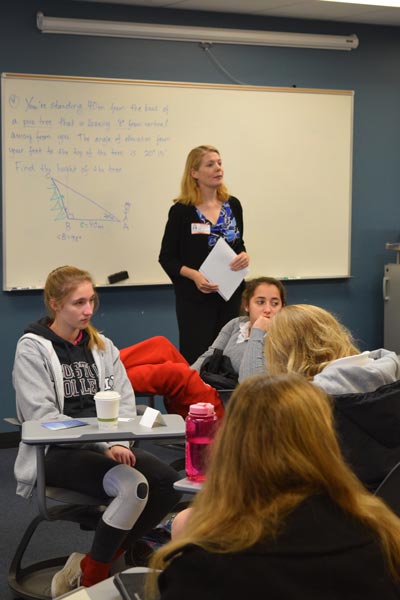 Ruth Dummel informs juniors and seniors about stress relieving methods. The students were encouraged to take
deep breaths in order to practice one of the described strategies.