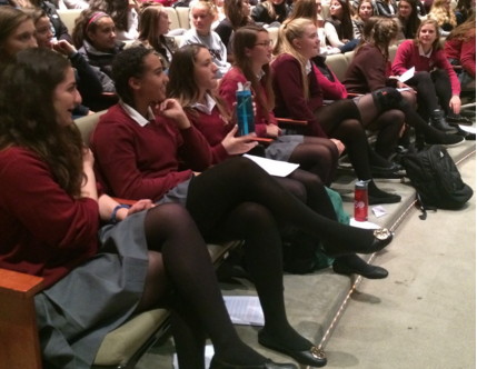 Student Council Body candidates wait their turn for speeches while seated at the front row of Syufy Theatre in dress uniform. Results were announced today at 3:33 p.m.