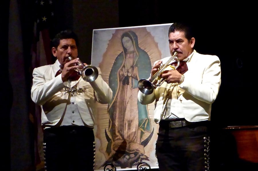 Mariachi+musicians+perform+for+the+student+body+in+Syufy+Theater.+The+music+was+part+of+a+larger+celebration+of+the+Feast+of+Our+Lady+of+Guadalupe.