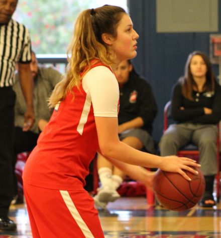 Senior Alyssa Alvarez prepares to take a free throw during a scrimmage against Mt. Tamalpais. Alvarez is a four-year varsity player and one of three senior captains. The team has already played in the Marin Academy Invitational Tournament and plans on playing in three more tournaments before the season starts.