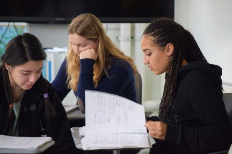 AP European History student Gia Monachino reviews her notes before an in class quiz. Students from Convent bus over to the stuart hall campus for classes such as AP Euro, Latin and others.