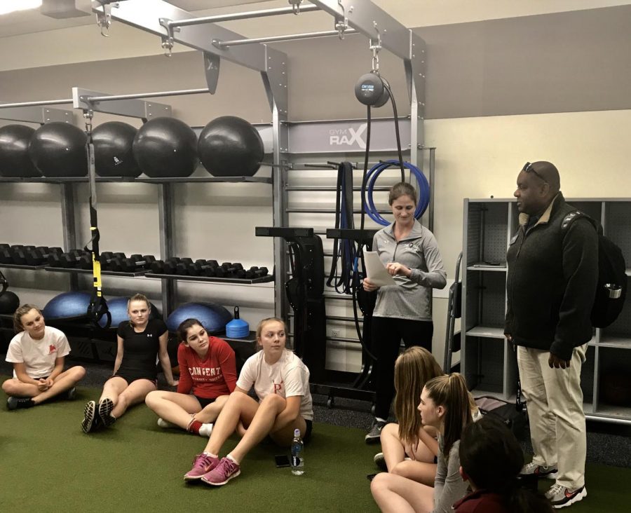Director of Athletics Anthony Thomas stops by to welcome the girls to the start of the spring season. The first soccer practice will be on Feb. 5.