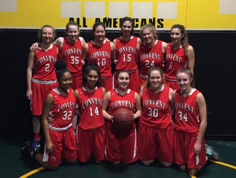 The varsity basketball team gathers before their second game of the 2018 Lady Hornet Classic tournament in Redding, Calif. They played three games, losing on Thursday 25-67 and winning on Friday 51-48 and Saturday 53-40. 