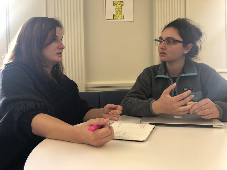 Sophomore Sonia Alazraie meets with Academic Director Betsy Pfeiffer to choose her classes for her junior year. Pfeiffer uses teacher recommendations and the students interests to help choose the most beneficial classes for each student. 