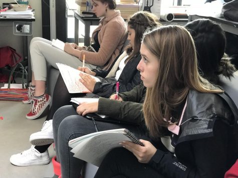 Peyton House takes notes on the Feminist Art movement. Students were encouraged to incorporate sketches and visual aspects to their notes, which will be added as a part of their class art portfolio and assessed at the end of the semester.