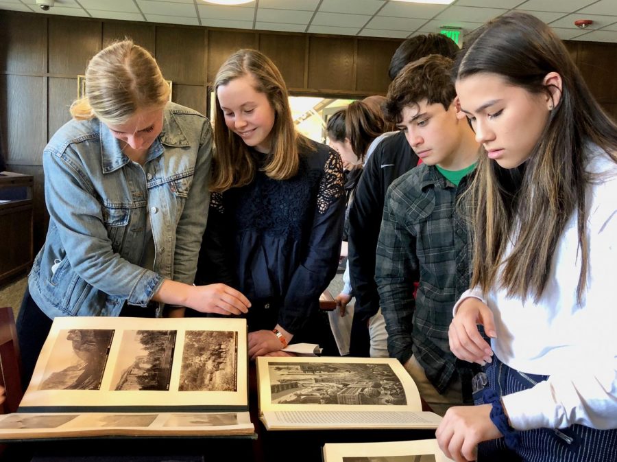IB juniors visit University of San Francisco’s rare book collection in the Gleeson Library. The collection houses items dating back to 15th century.