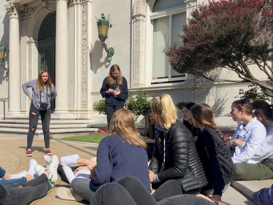 Juniors sit outside Convent High School during class to participate in the National School Walkout protesting gun control. The walkout took place on April 20th — the 19th anniversary of the shooting at Columbine High School. 