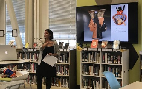 Classics Professor Nandini Pandey presents to students, parents and faculty about racism and diversity in ancient Rome.