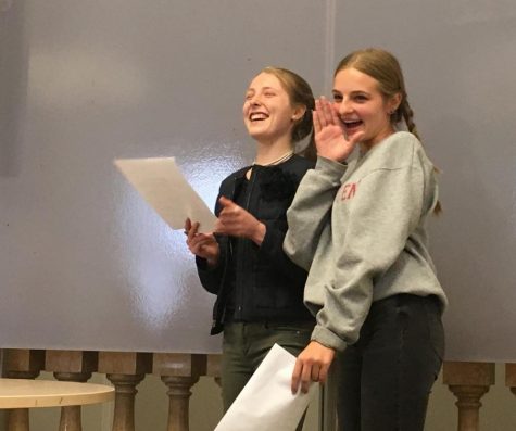 Juniors Maggie Walter and Worth Taylor deliver their joint speech for Senior Class Representatives. Student Council elections were held in the Chapel, followed by Class Representative speeches held separately by grade.