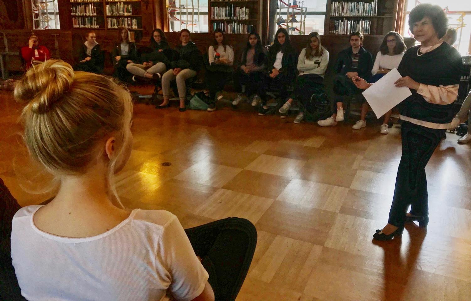 Sophomores listens to Ann Miller, guest speaker, during a meeting about leadership skills and inclusion.