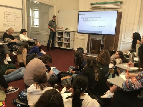 Michael Buckley discusses strategies for the language section of the PSAT. The test will take place on Oct. 10 and casual dress is allowed.