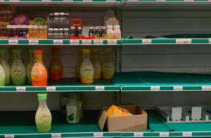 While items like pasta and bread are flying off the shelves of Bryans market in Laurel Village, juice cartons and juice shots are much less popular. Shoppers are continuing to sweep assorted items off of grocery store shelves in response to the San Francisco Department of Public Healths mandated shelter in place. 