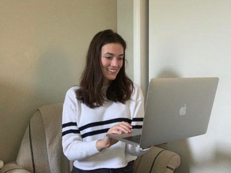 Senior Halsey Williamson auditions for the fall play remotely through Zoom. Students auditioning were asked to prepare a monologue to perform to the directors. 