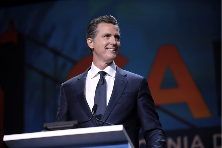 Governor Gavin Newsom addresses attendees at the 2019 California Democratic Party State Convention. Recently the governor signed an executive order banning gasoline cars by 2035.
