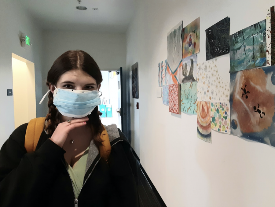 Freshman Ashlyn Grove layers two masks in order to increase virus protection. The general recommendation is to wear a cloth mask over a medical mask for a better fit.
