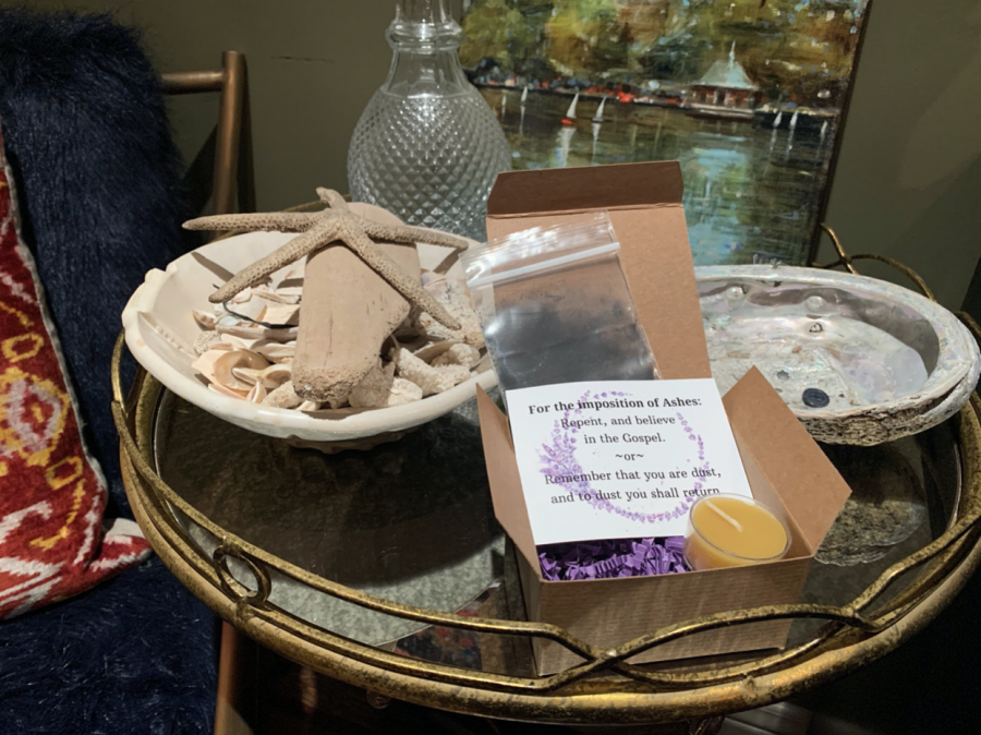 Some Catholic churches around the City permitted parishioners to pick up a box of ashes to remotely observe Ash Wednesday. The box from St.Ignatius Parish included a bag of ashes, a votive candle and purple confetti.