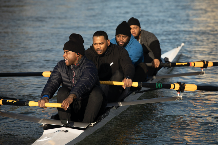 Preston Grandberry, Arshay Cooper, Malcolm Hawkins and Alvin Ross — members of the Manley Team — row in Oakland. These men are the subject of the documentary, “A Most Beautiful Thing” which depicts the trauma and difficulties of race and poverty.