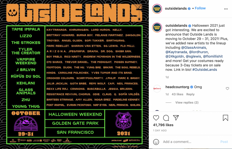 Outside Lands released an updated artist lineup for the 2021 musical festival on its social platforms and website on Thursday. The originally scheduled lineup was adjusted due to the change in dates to late October.