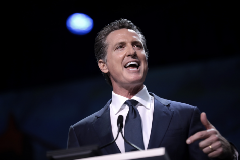 Governor Gavin Newsom speaks at the 2019 California Democratic Party State Convention in San Francisco. Newsom reiterated on Thursday that he believes school and business shutdowns due to the omicron variant are unlikely. 