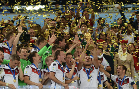 Germany holding up the FIFA World Cup from 2014 after defeating Argentina. Germany did not make it past the group stage in the 2022 World Cup.
