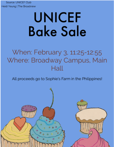 The UNICEF club’s bake sale will be held at the Broadway campus during H Block. Bake sales and drives are commonly found in the main hall supporting a myriad of causes and are held by student club leaders. 

