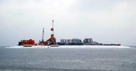 Oil being drilled on an artificial island of Alaska’s Beaufort Sea in 2017. The Willow project is the largest-scale oil drilling project to be proposed on United States federal land.
