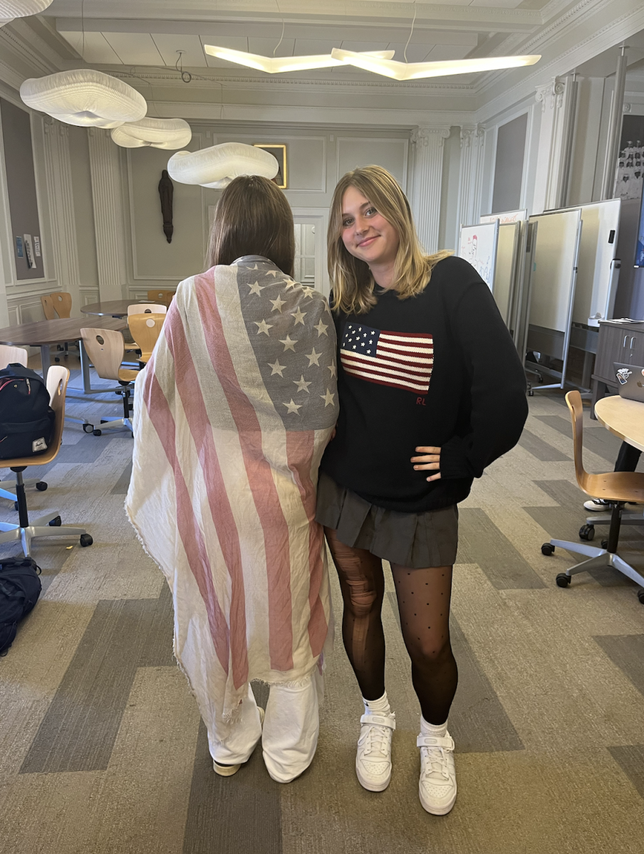 Sophomores Lila Pollak and Emilia Lutz showcase their spirit day outfits. Students are allowed to be out of dress code as long as their outfits correlate with the theme.