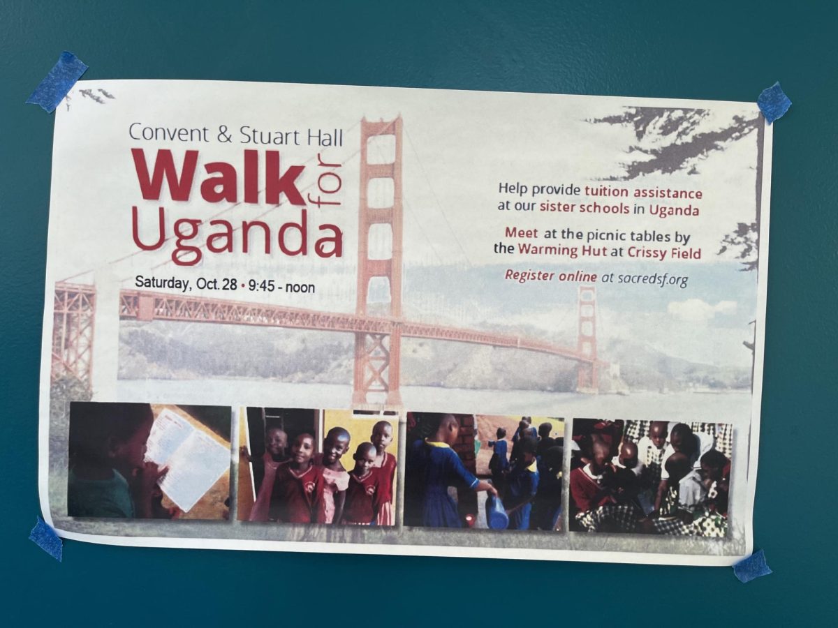 A+Walk+for+Uganda+poster+located+at+the+Pine+Octavia+campus.+The+walk+mainly+supports+the+education+of+girls+in+Uganda.