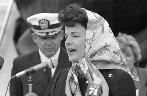 Dianne Feinstein, mayor of San Francisco, speaks during the recommissioning of the battleship USS MISSOURI. Feinstein was mayor from 1978-1988.
