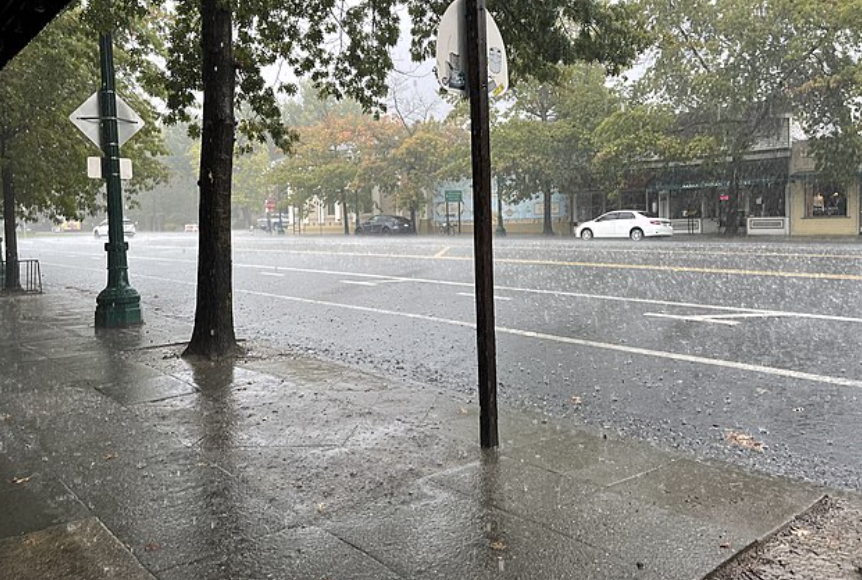 A rainy highway in Sonoma, slick with rain. Each year, 75 percent of weather-related vehicle crashes occur on wet pavement and 47 percent happen during rainfall.