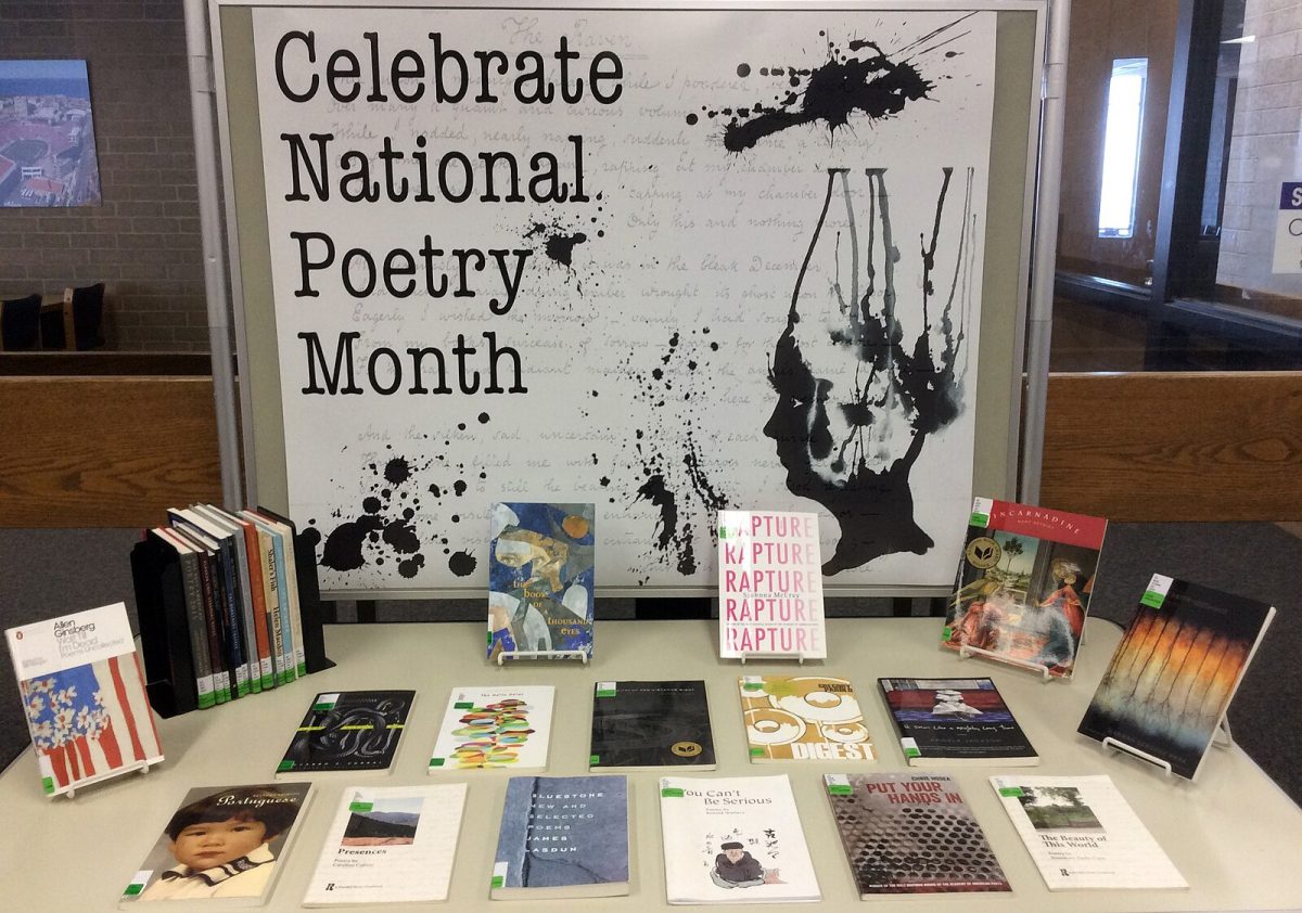A+display+inside+of+a+library+with+a+variety+of+different+poems+to+celebrate+National+Poetry+Month.+This+festivity+is+mainly+celebrated+in+the+United+States+and+Canada.