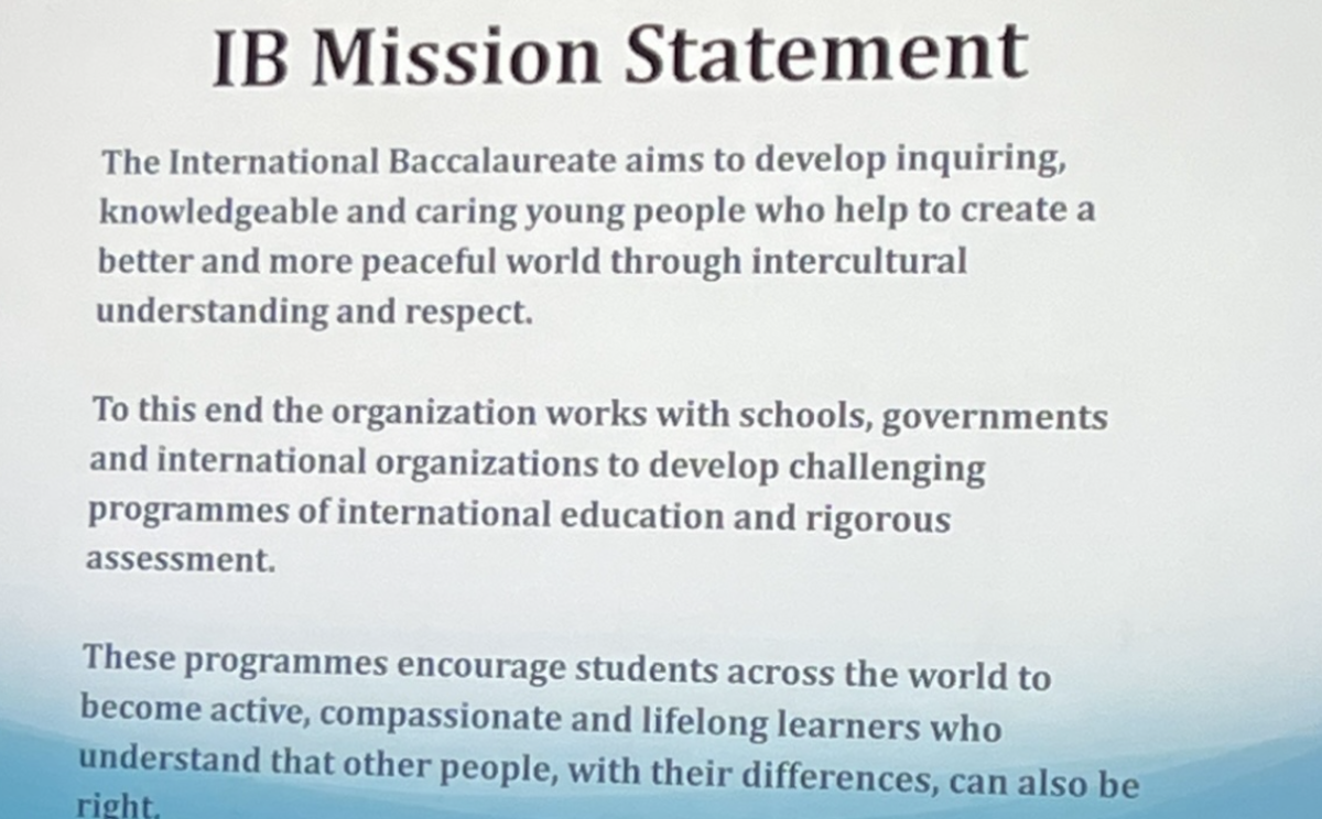  Leaders  discuss the IB program. The IB program has been offered at Convent and Stuart Hall for ten years, with 85-95% of students enrolled per grade. 
