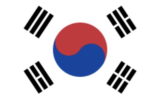 The flag of South Korea holds three elements. The white background represents the land, the red and blue circle represent the people, and the black stripes represent the government. 