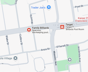 The Family Billiards location is found on Geary and Masonic. This space will become the new sports center for members of the Convent and Stuart Hall community. 
